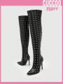 Cuccoo Party Collection Women Rhinestone Decor Zipper Side Stiletto Heeled Boots, Glamorous Outdoor Classic Boots