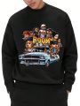 Men's Cartoon Character & Car Printed Drop Shoulder Sweatshirt