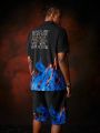 Game of Thrones X SHEIN Men Flame Print Short Sleeve 2pcs/Set