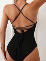 SHEIN Swim Basics Solid Color One Piece Swimsuit