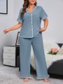 Plus Contrast Binding Button Front PJ Set