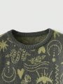 Dani Lichtenberg Round Neck Lantern Sleeve Patterned Sweater