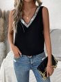 SHEIN LUNE Women's V-neck Sequin Patchwork Vest