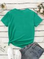 1pc Ladies' Clover & Letter Printed Short Sleeve T-Shirt