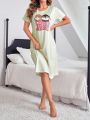 Ladies Cartoon Rabbit Letter Print Nightgown