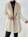 SHEIN Frenchy Faux Shearling Lined Double Breasted Coat