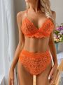 Floral Lace Scallop Trim Lingerie Set