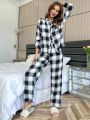 Plaid Patched Pocket PJ Set