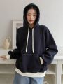 Dazy-Less Color Blocked Kangaroo Pocket Raglan Sleeve Hoodie