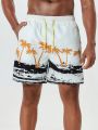 Men's Palm Tree Printed Beach Shorts