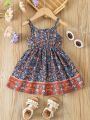 Baby Girl Floral Printed Spaghetti Strap Dress