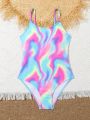 Tween Girl One-Piece Swimsuit, Random Print