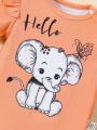 Infant Girls' Letter & Little Elephant Printed Romper And Butterfly Printed Shorts Set