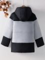 SHEIN Kids HYPEME Tween Boy 1pc Color Block Hooded Puffer Coat