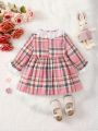 Baby Girl Plaid Print Ruffle Trim Bow Front Dress