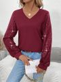 Women's Long Sleeve Shirt With Sequin Patchwork