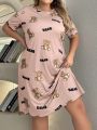Plus Size Women's Letter & Bear Printed Nightgown