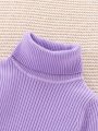 Little Girls' Solid Color High Neck Ribbed Knit Casual Sweater