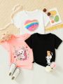 SHEIN Young Girl 3pcs/Set Fun & Cute Cat & Heart Pattern T-Shirts