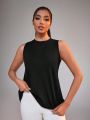 Daily&Casual Women's Round Neck Mesh Panel Backless Sleeveless Vest