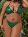 SHEIN Swim SXY Plus Size Solid Color Bikini Set With Knotted Side Details