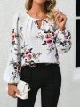 SHEIN Clasi Women's Floral Printed Collar Hollow Out Blouse