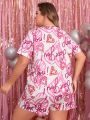 Plus Size Casual Heart Printed Pajama Set For Spring/Summer