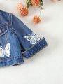 Baby Girls' Cute Butterfly Printed Outdoor Denim Jacket