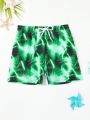 Boys' Swim Trunks With Small Lightning Print And Drawstring