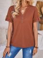 EMERY ROSE Notched Neckline Button Decorated T-shirt