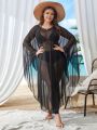 SHEIN Swim Basics Plus Size Sheer Mesh Batwing Sleeve Cover Up