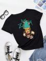 Plus Size Cartoon Letter Print Short Sleeve T-shirt