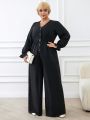 SHEIN Frenchy Plus Size Solid Color Wide Leg Jumpsuit With Front Button Closure