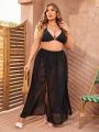 SHEIN Swim Basics Plus Size Women's Sheer High Slit Cover Up Skirt