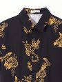SHEIN Teenage Boys' Casual Gold Print Short Sleeve Shirt