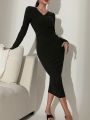 SHEIN BAE Solid Criss Cross Front Bodycon Dress