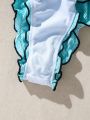 SHEIN Swim Mod Contrast Color Ruffled Bikini Set