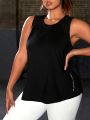 Plus Size Back Hollow Out Mesh Splice Sports Tank Top