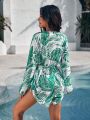 SHEIN Swim Vcay Women's Deep V-Neck Plant Print Cover Up