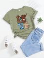 Tween Girls Animal And Letter Print T-shirt