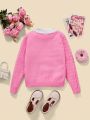 SHEIN X Cardcaptor Sakura Tween Girls Long Sleeve Sweater With Doll Collar, Heart & Patched Detail