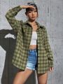 Women's Drop-shoulder Plaid Shirt