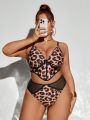 SHEIN Swim BAE Plus Size Mesh Patchwork Leopard And Floral Print Swimsuit Set