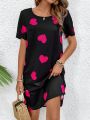 Women'S Love Heart Printed Short Sleeve Dress