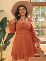 SHEIN VCAY Women's Plus Size Sweetheart Neck Balloon Sleeve Chest Pleated Dress