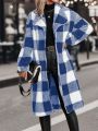 SHEIN Privé Women's Plaid Regular Fit Coat With Large Lapel