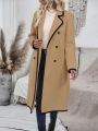 Double Breasted Wool Coat With Patchwork Edge
