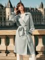 SHEIN Frenchy Double Breasted Flare Sleeve Belted Trench Coat