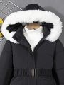 SHEIN Kids QTFun Little Boys' Classic Casual Street Style Hooded Warm Winter Parka Jacket, Autumn Winter