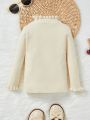 Baby Girls' Comfortable Leisure Half High Collar Sweater With Ruffle Hem And Cuff, Fashionable And All-match